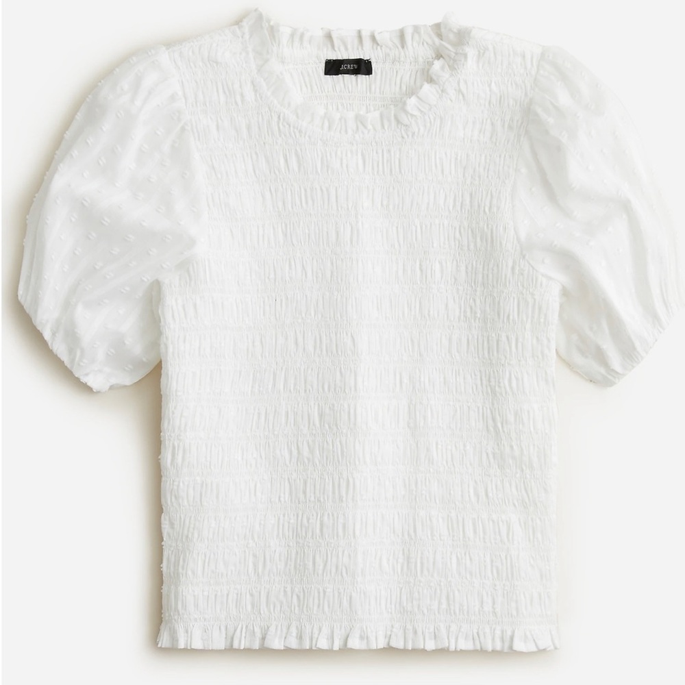 J. CREW Puff sleeve Textured Voile Smocked Top in White - Women’s Size XL - New
